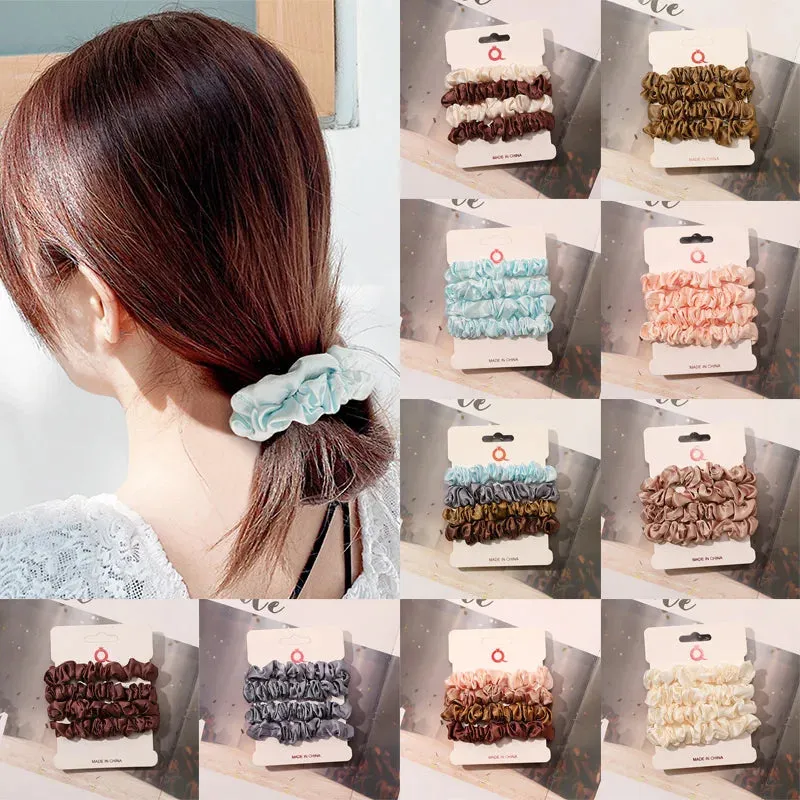 Silk Hair Scrunchies Set - Solid Color Hair Rings for Women, Elastic Hair Ties and Accessories