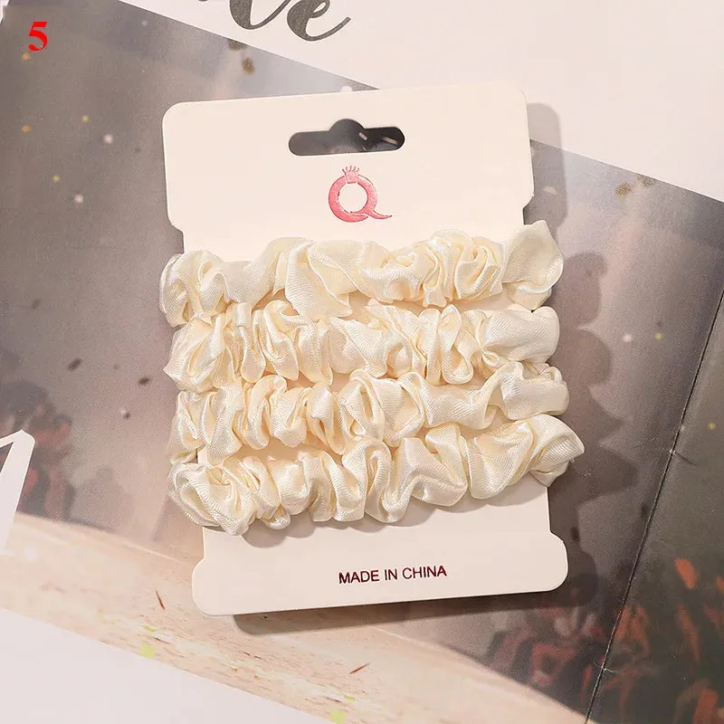 Silk Hair Scrunchies Set - Solid Color Hair Rings for Women, Elastic Hair Ties and Accessories