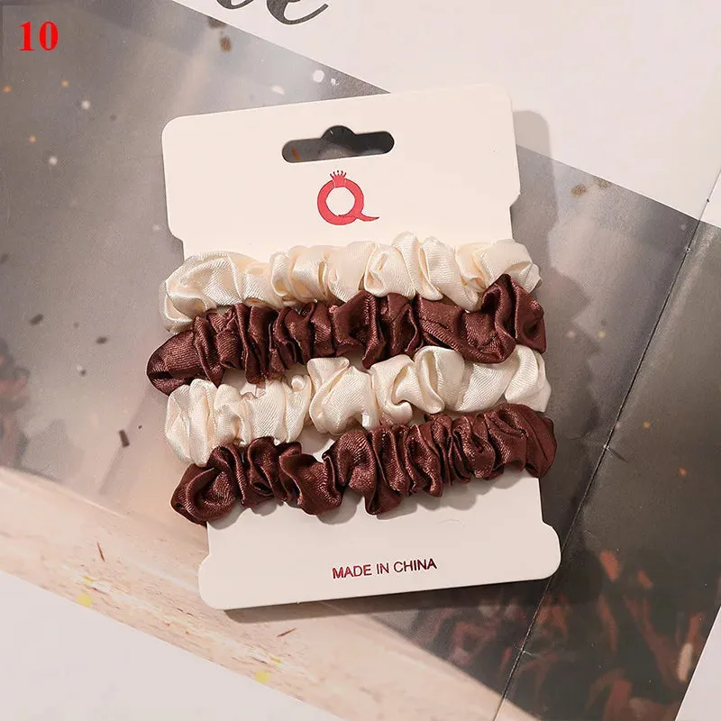Silk Hair Scrunchies Set - Solid Color Hair Rings for Women, Elastic Hair Ties and Accessories