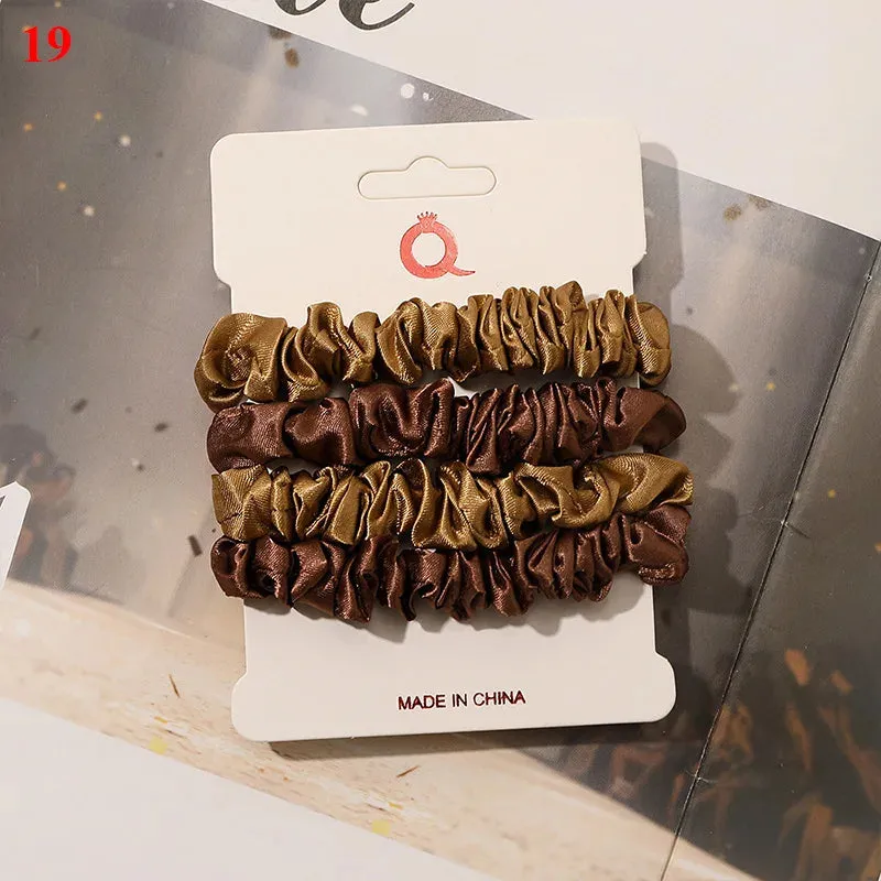 Silk Hair Scrunchies Set - Solid Color Hair Rings for Women, Elastic Hair Ties and Accessories