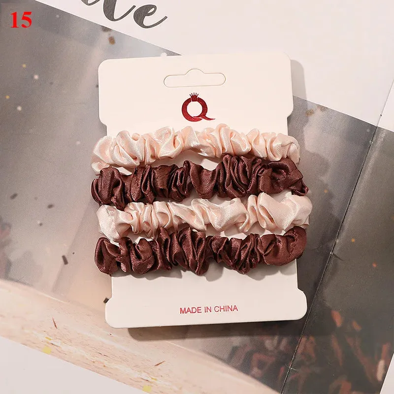 Silk Hair Scrunchies Set - Solid Color Hair Rings for Women, Elastic Hair Ties and Accessories