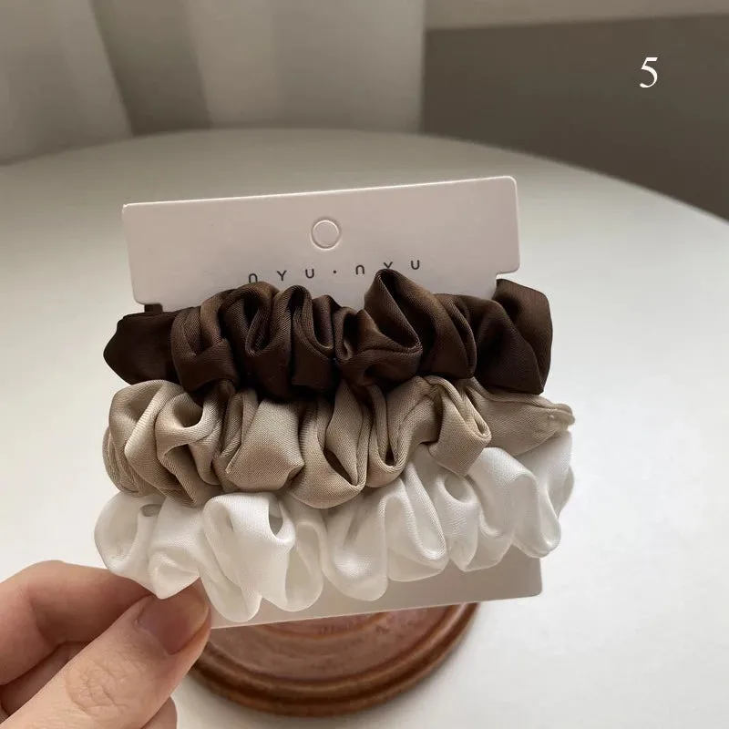 Silk Hair Scrunchies Set - Solid Color Hair Rings for Women, Elastic Hair Ties and Accessories