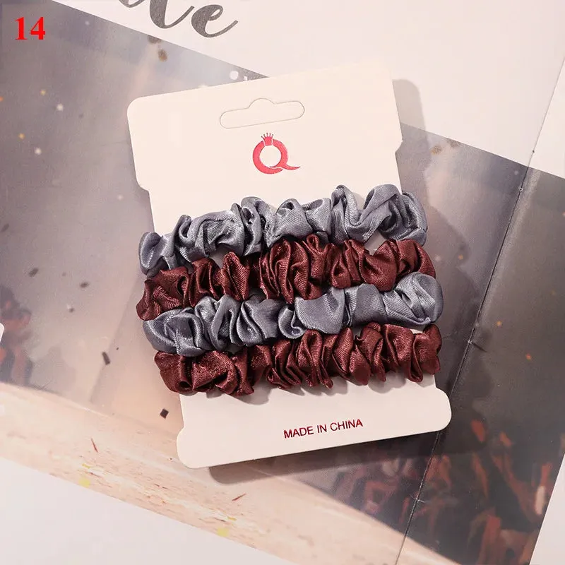 Silk Hair Scrunchies Set - Solid Color Hair Rings for Women, Elastic Hair Ties and Accessories