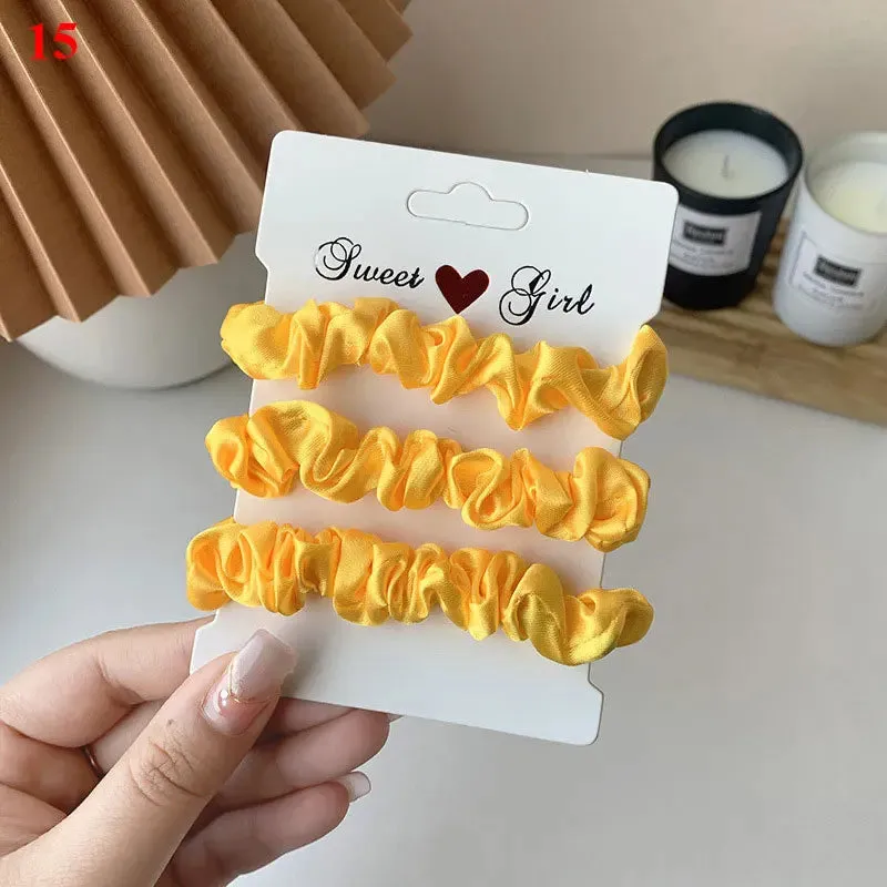 Silk Hair Scrunchies Set - Solid Color Hair Rings for Women, Elastic Hair Ties and Accessories