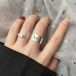 Silver Butterfly Matching Couple Rings