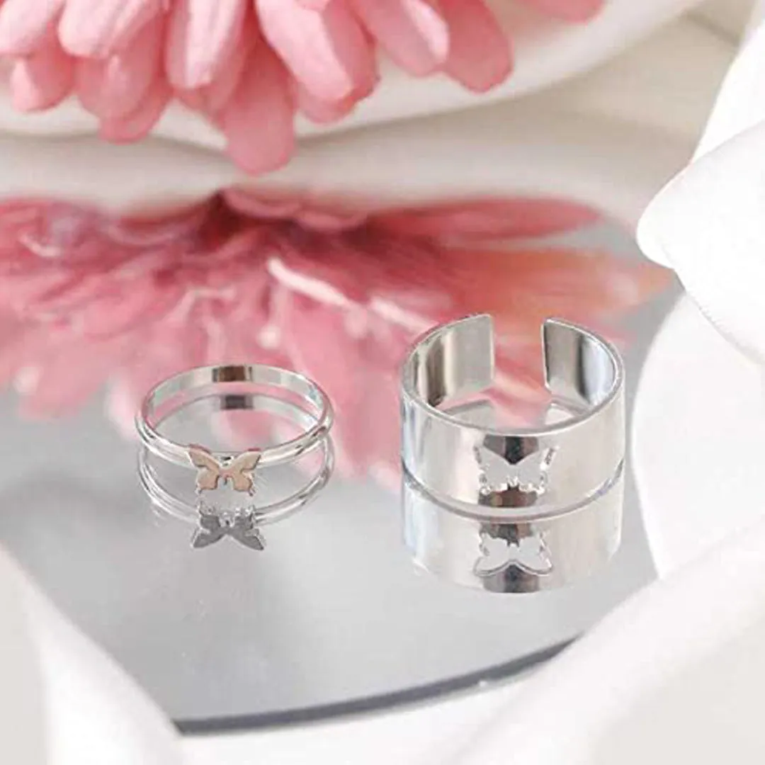 Silver Butterfly Matching Couple Rings