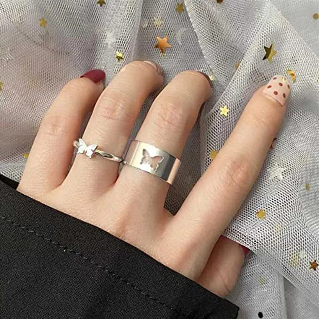 Silver Butterfly Matching Couple Rings