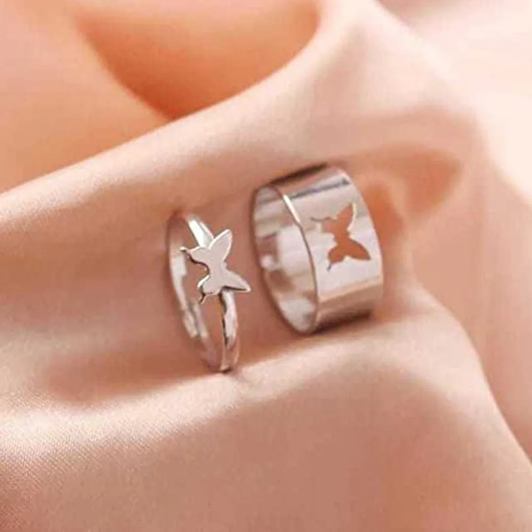 Silver Butterfly Matching Couple Rings