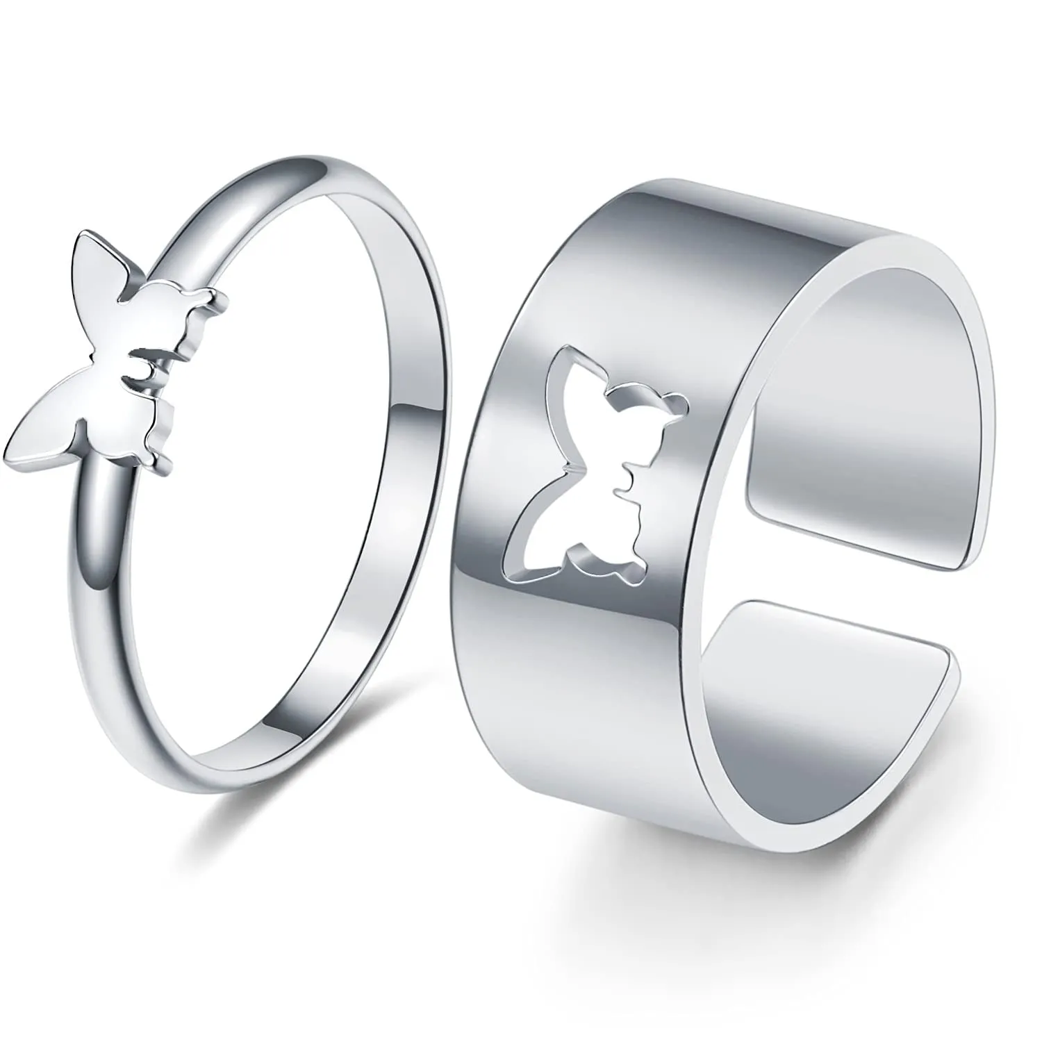 Silver Butterfly Matching Couple Rings