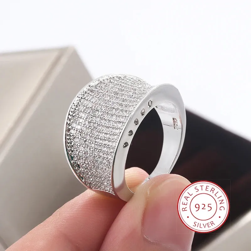 Silver Color Big Band Ring With Zircon StoneWomen Fashion Wedding Engagement Christmas Present
