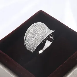 Silver Color Big Band Ring With Zircon StoneWomen Fashion Wedding Engagement Christmas Present