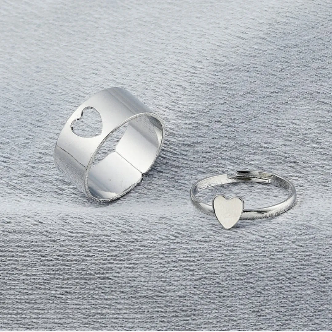 Silver Heart Matching Couple Ring