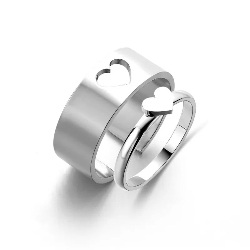 Silver Heart Matching Couple Ring