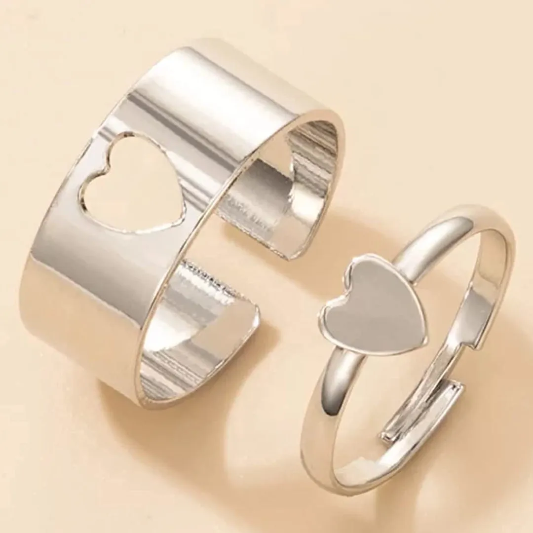Silver Heart Matching Couple Ring