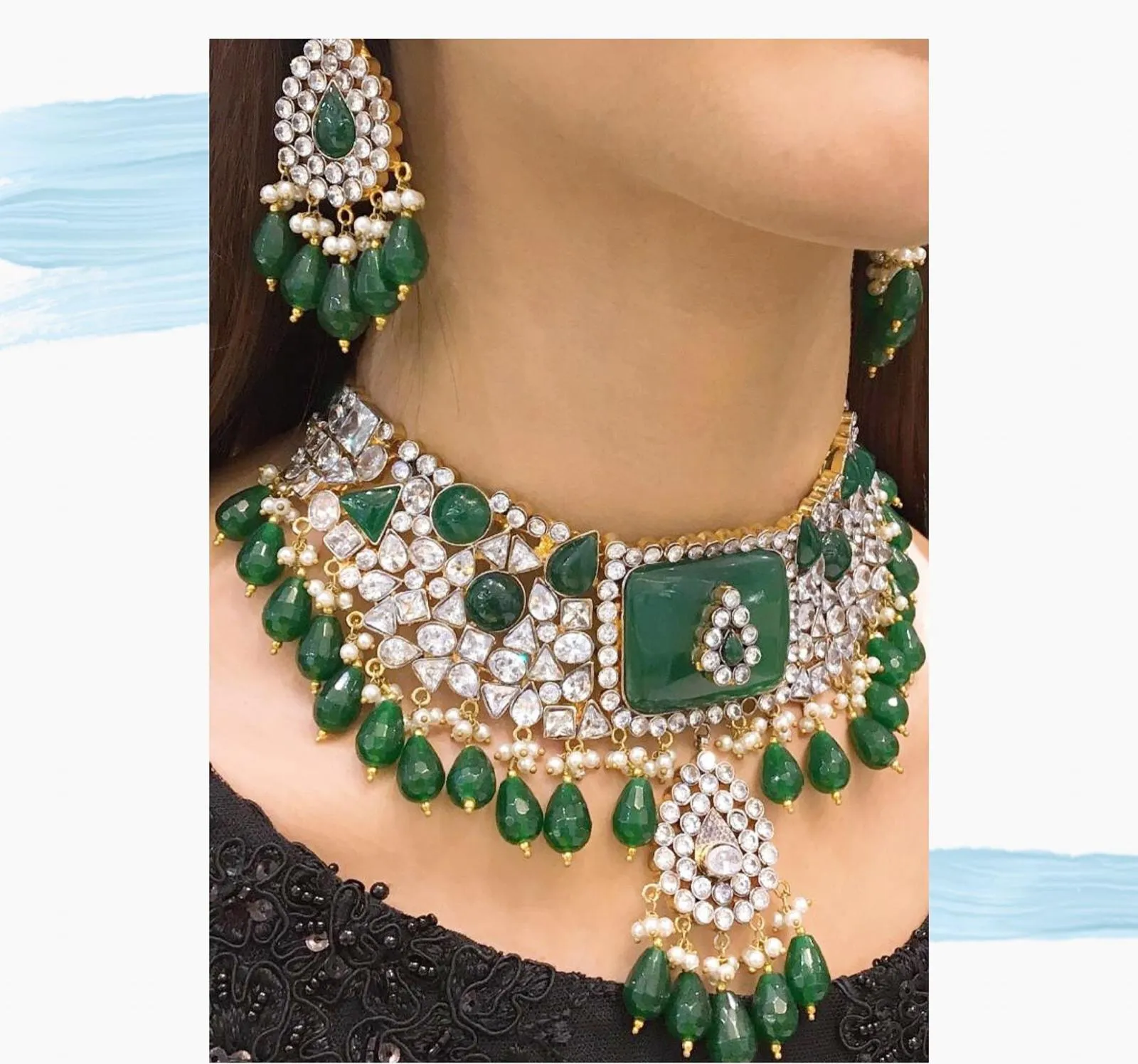 Silver Kundan Heavy Necklace with Stones #J4223