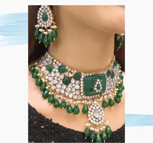 Silver Kundan Heavy Necklace with Stones #J4223