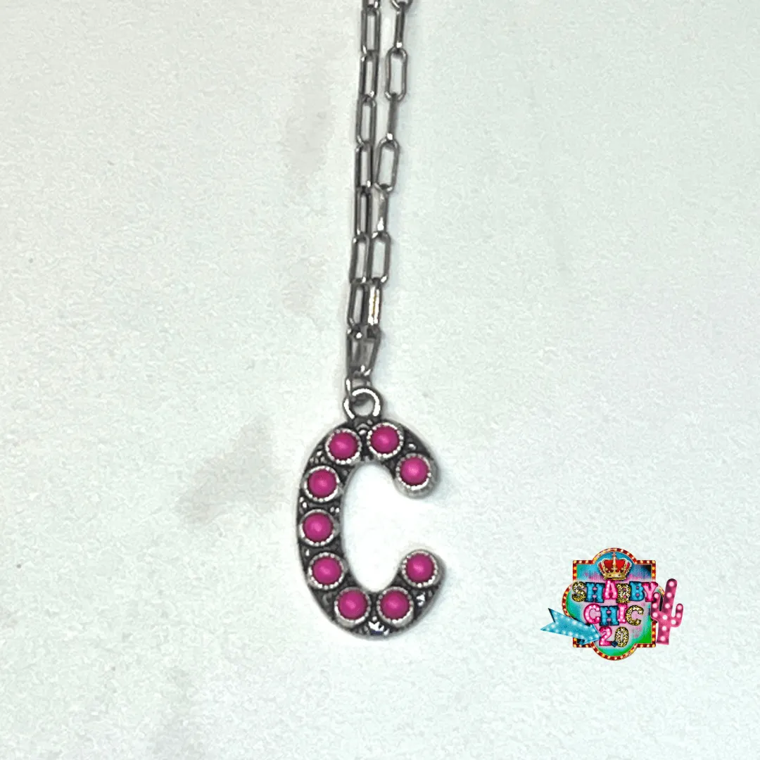 Silver with Pink Initial Necklace