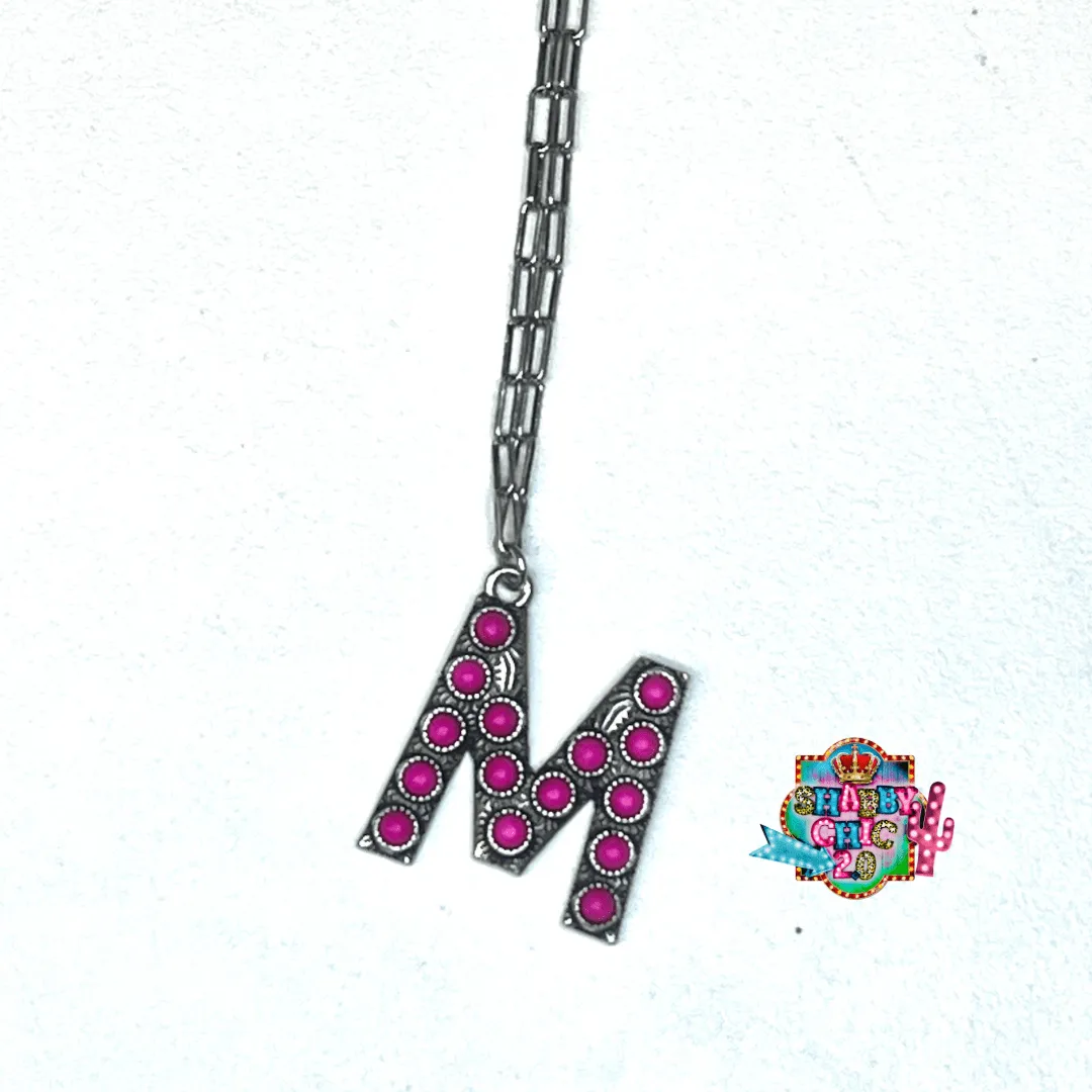 Silver with Pink Initial Necklace