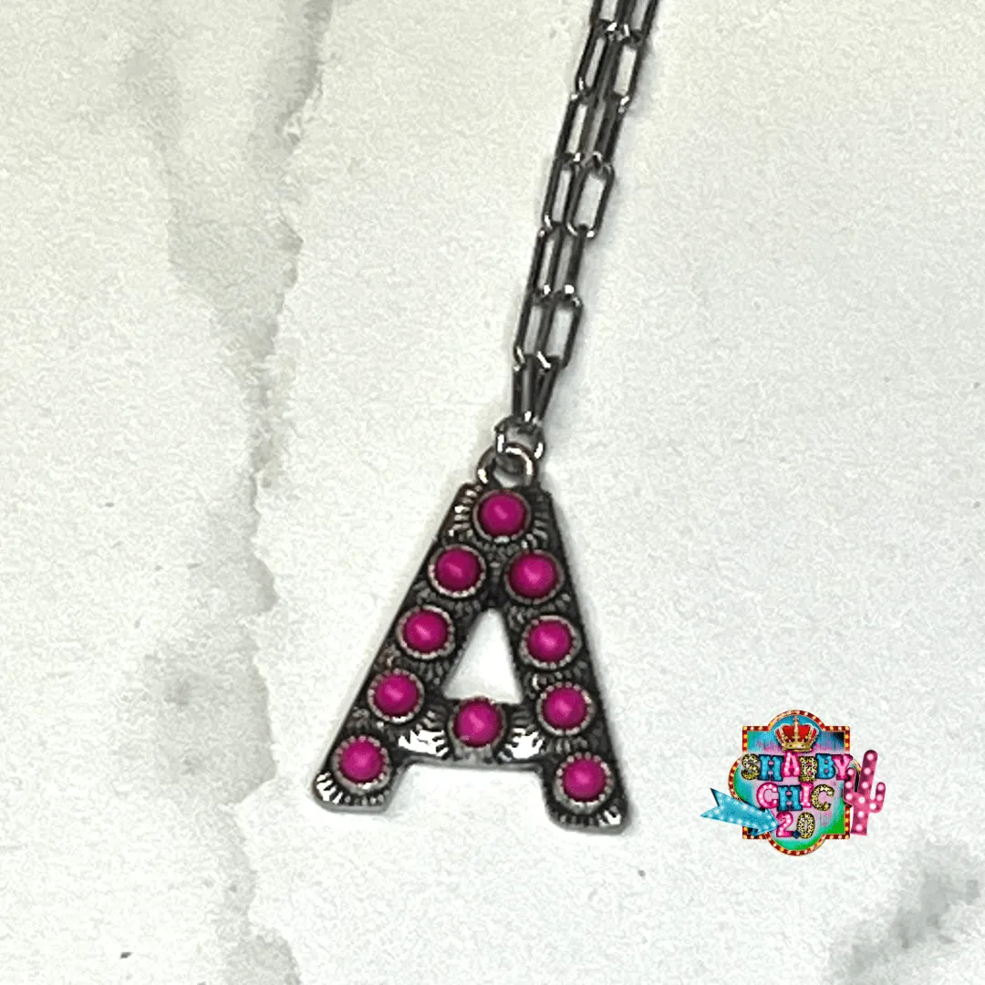 Silver with Pink Initial Necklace