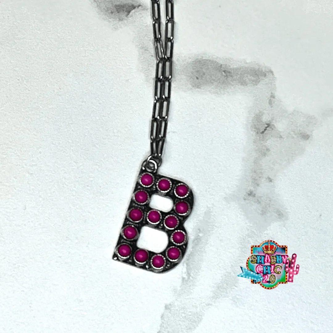 Silver with Pink Initial Necklace