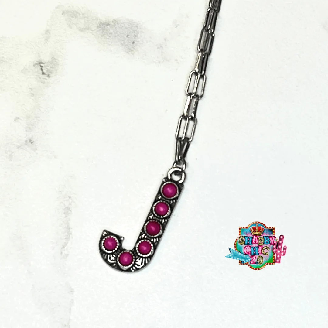 Silver with Pink Initial Necklace