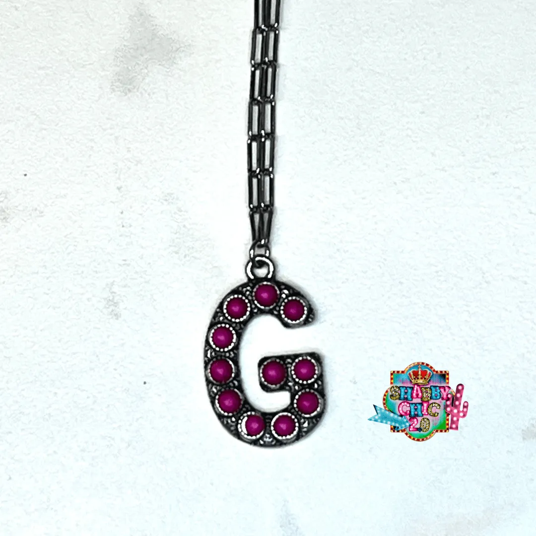 Silver with Pink Initial Necklace