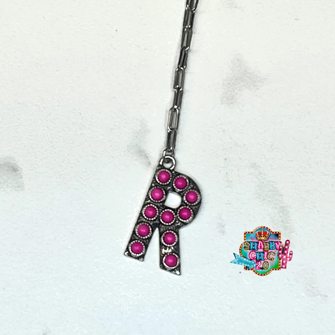 Silver with Pink Initial Necklace
