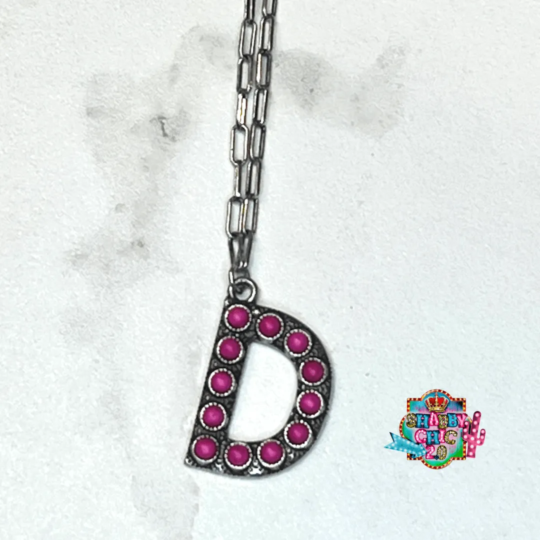 Silver with Pink Initial Necklace