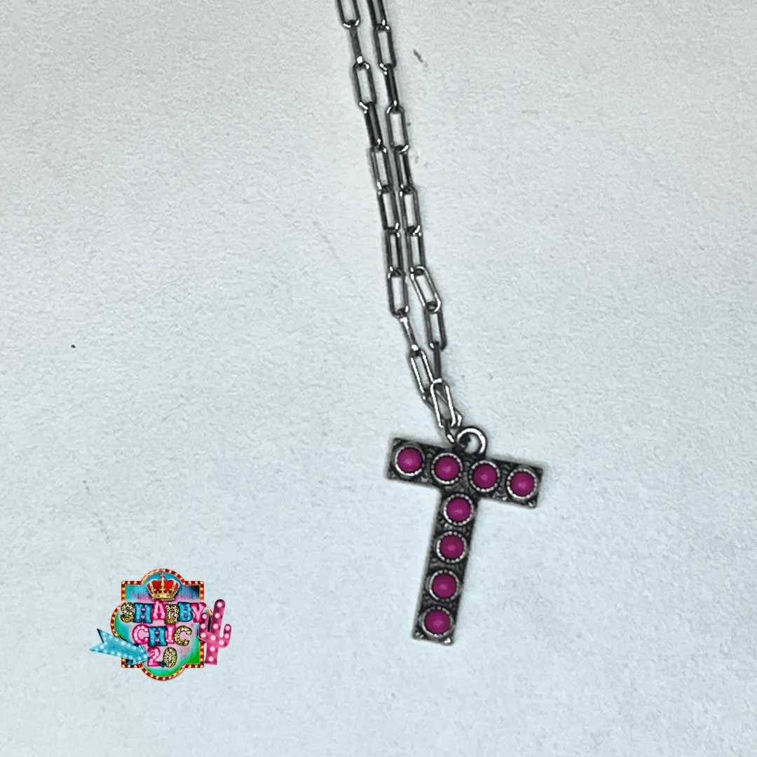 Silver with Pink Initial Necklace