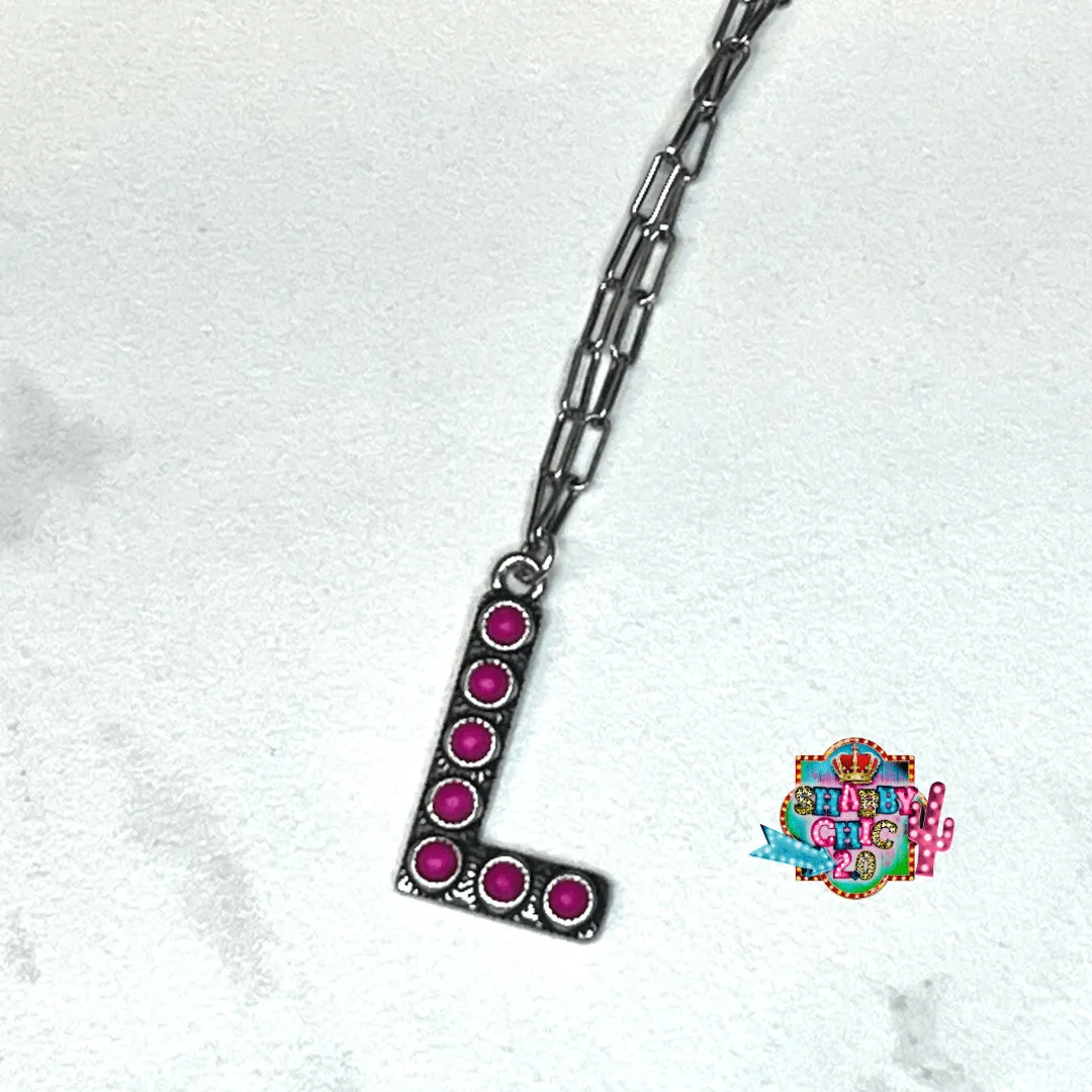 Silver with Pink Initial Necklace
