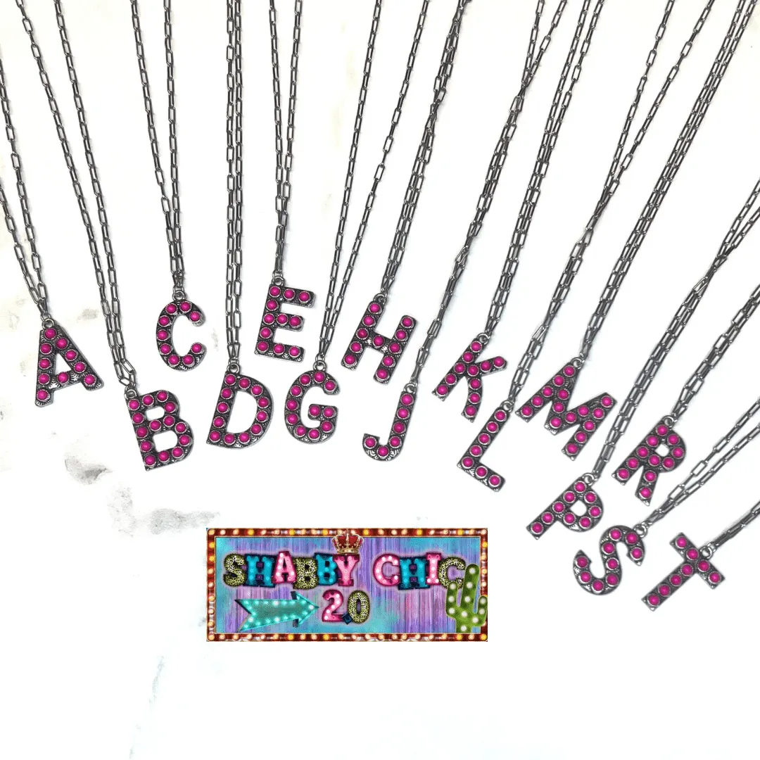 Silver with Pink Initial Necklace