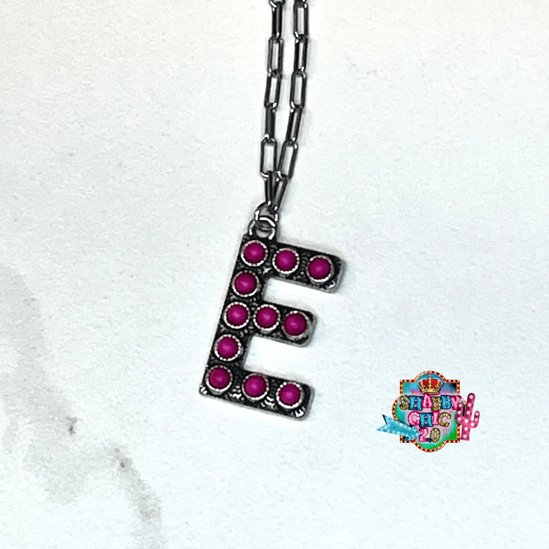 Silver with Pink Initial Necklace