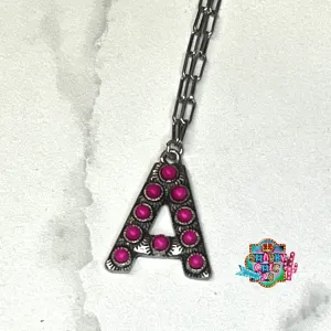 Silver with Pink Initial Necklace