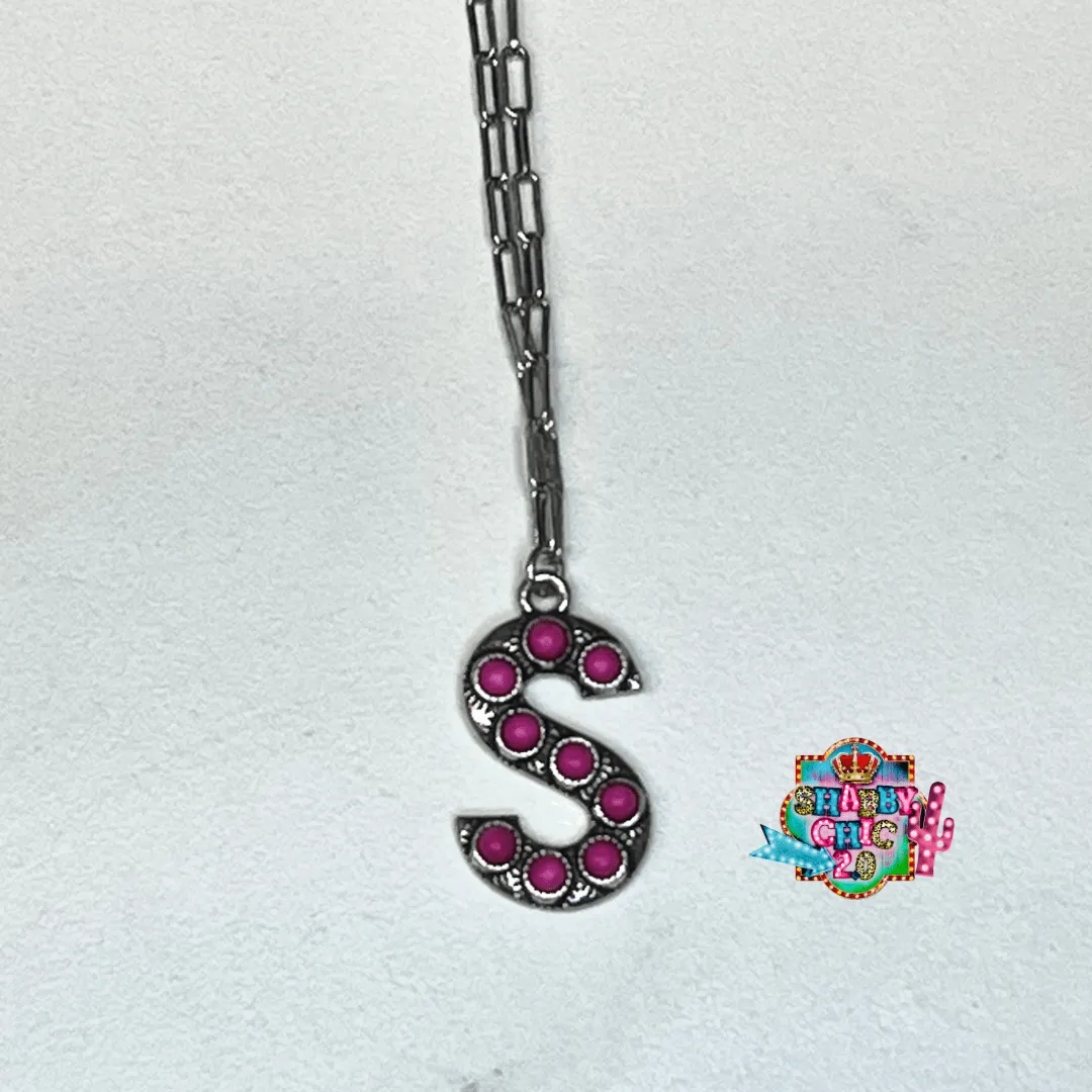 Silver with Pink Initial Necklace