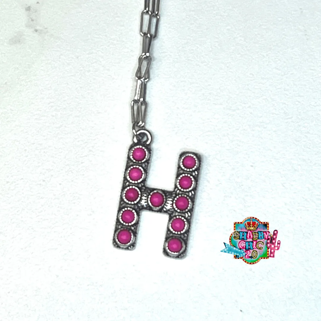 Silver with Pink Initial Necklace