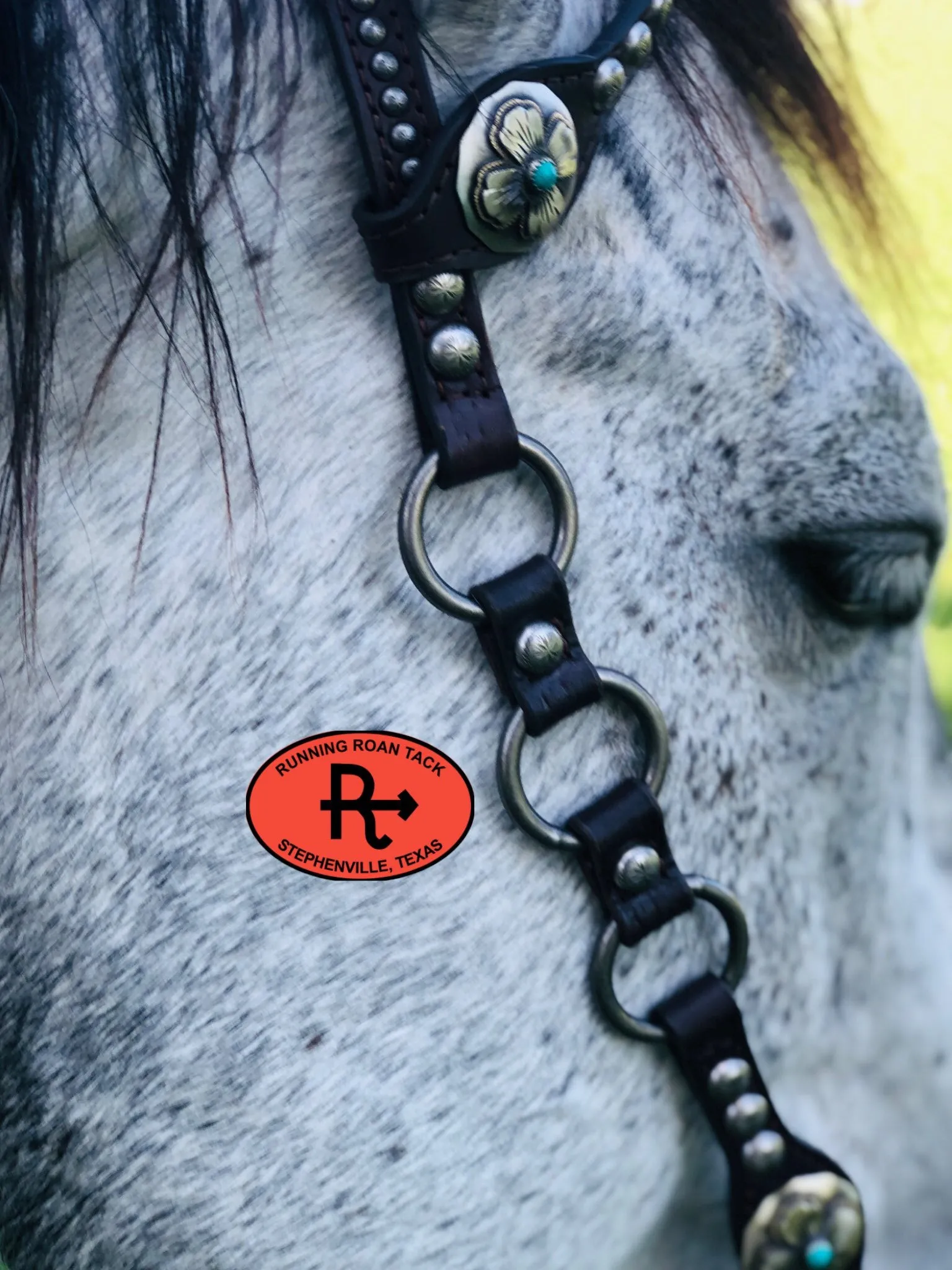 Single Ear Ring Headstall with German Silver Flower Hardware 39"-43"