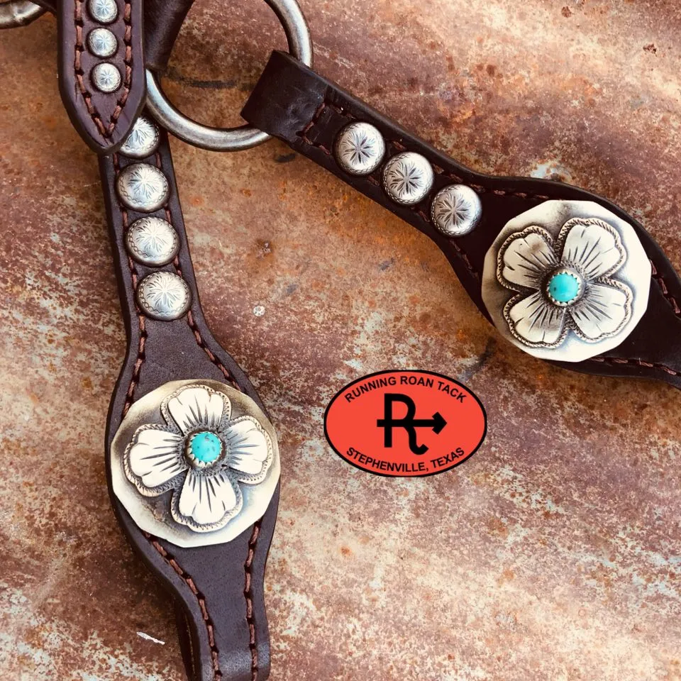 Single Ear Ring Headstall with German Silver Flower Hardware 39"-43"