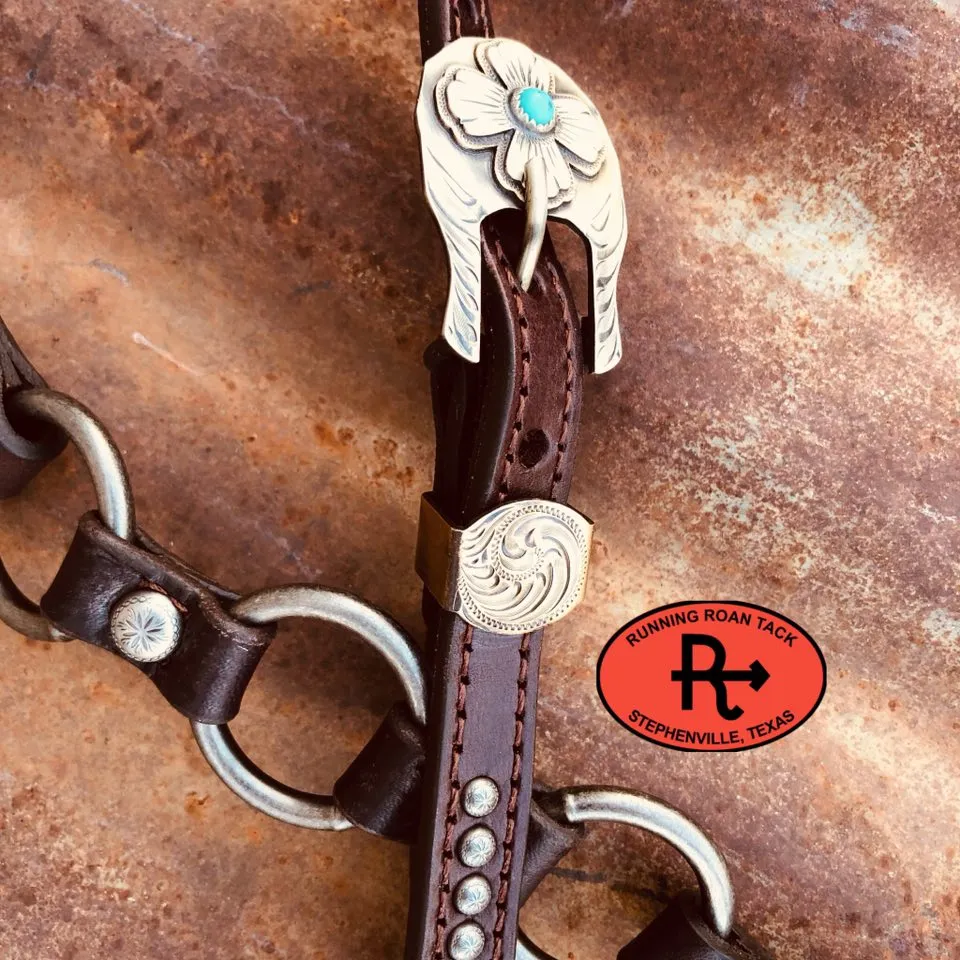 Single Ear Ring Headstall with German Silver Flower Hardware 39"-43"
