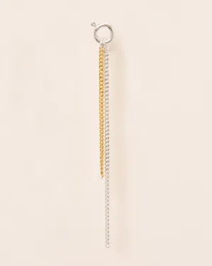 Single stud earring with spring ring and falling chains