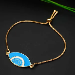 Sky Blue White Lined Evil Eye Charm Bracelet