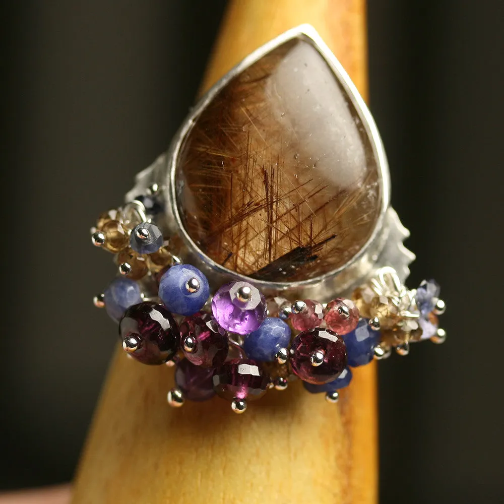 SOLD Brown Rutile with Blue Sapphire and Garnet Fringe