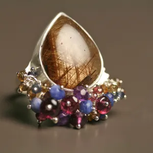 SOLD Brown Rutile with Blue Sapphire and Garnet Fringe