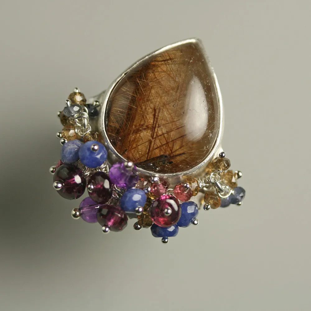 SOLD Brown Rutile with Blue Sapphire and Garnet Fringe