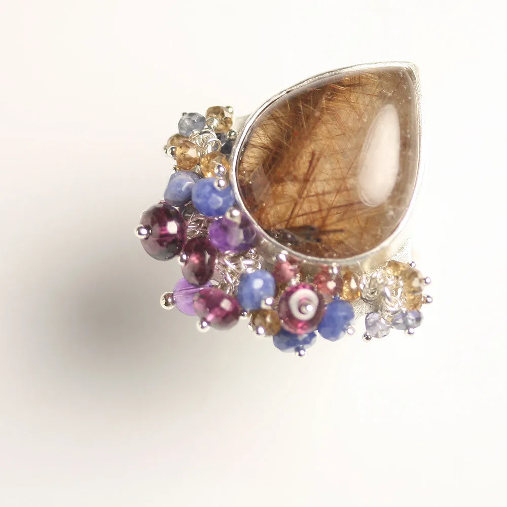 SOLD Brown Rutile with Blue Sapphire and Garnet Fringe