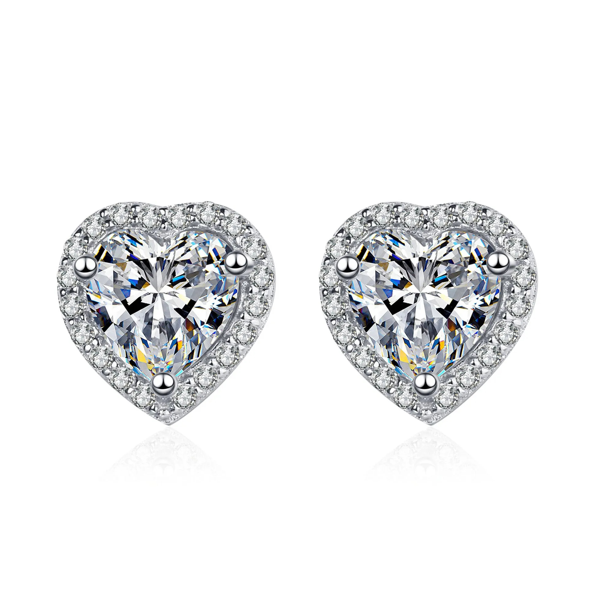 Solitaire Heart Shape Moissanite Studs Earrings - EM020