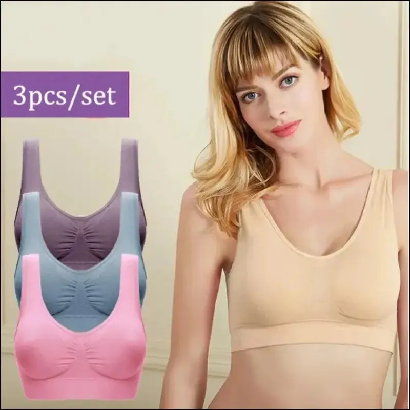 Sports bra plus size set - seamless, comfort soft, fitness yoga tops | 3pcs