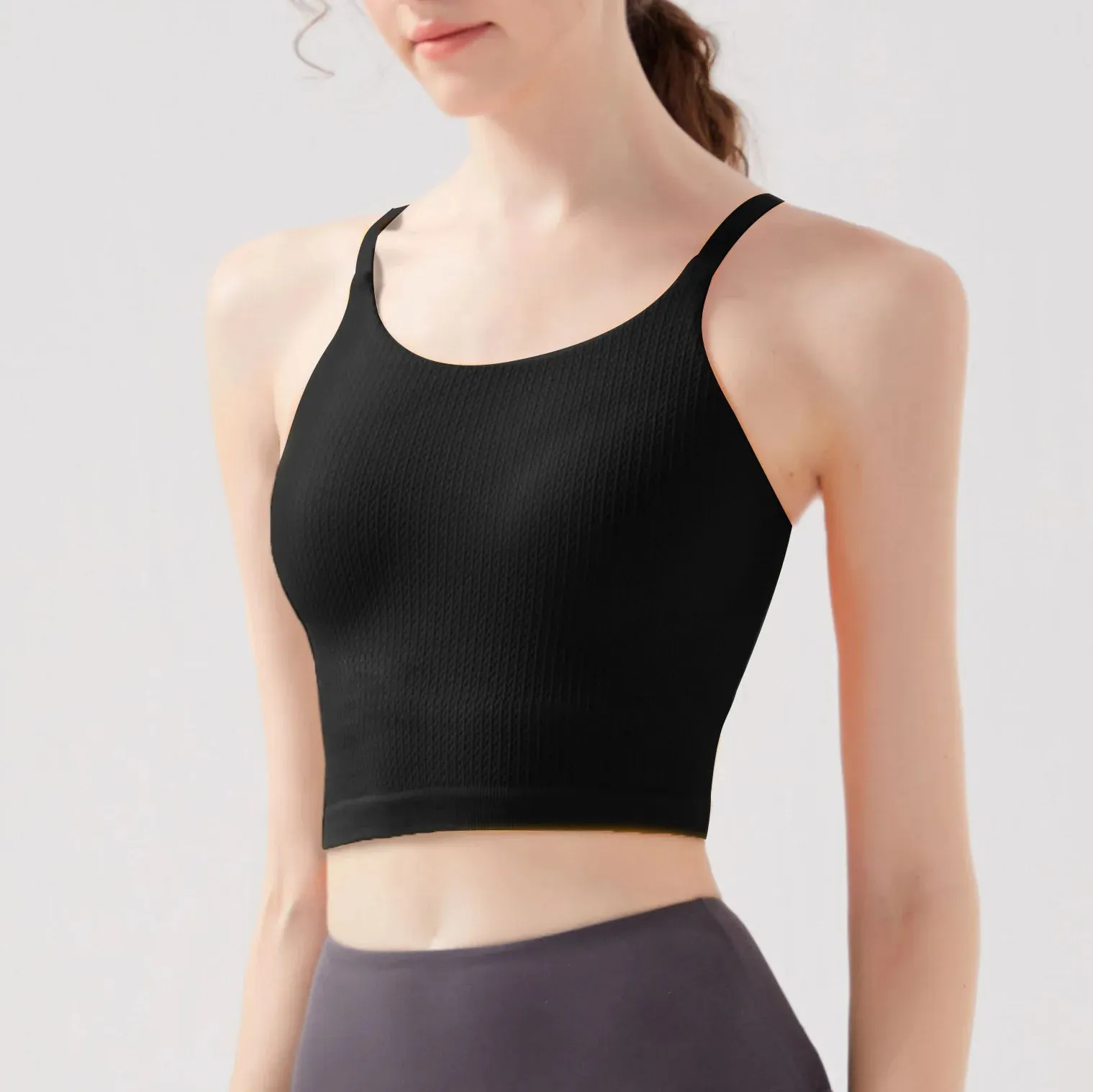 Sports Bra with Fixed Cups & Adjustable Straps - High Support, Shockproof - Yoga & Fitness Crop Top