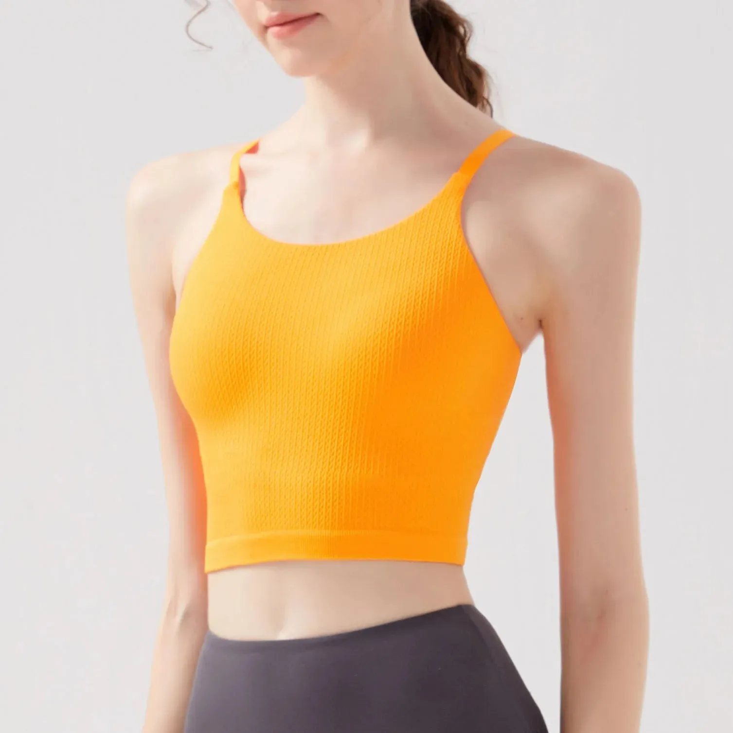 Sports Bra with Fixed Cups & Adjustable Straps - High Support, Shockproof - Yoga & Fitness Crop Top