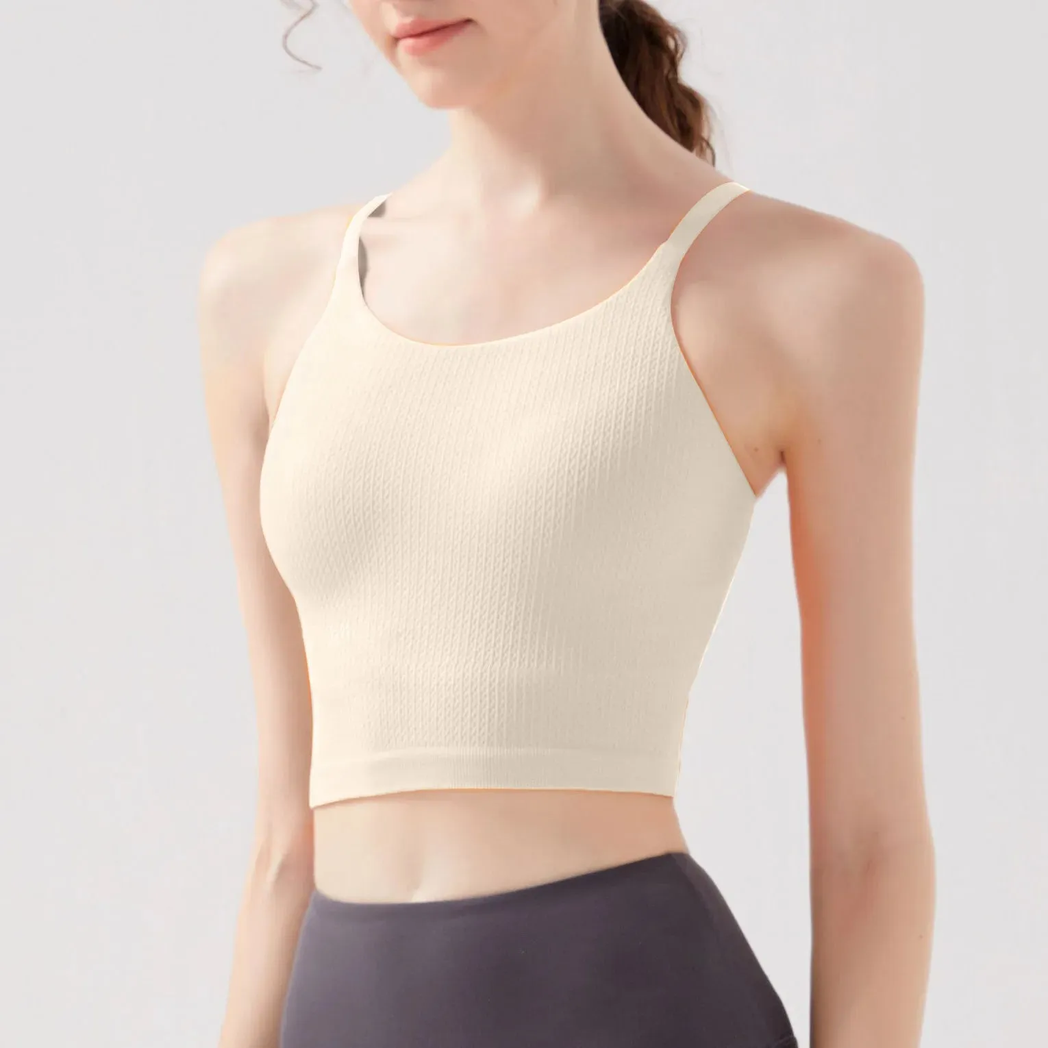 Sports Bra with Fixed Cups & Adjustable Straps - High Support, Shockproof - Yoga & Fitness Crop Top