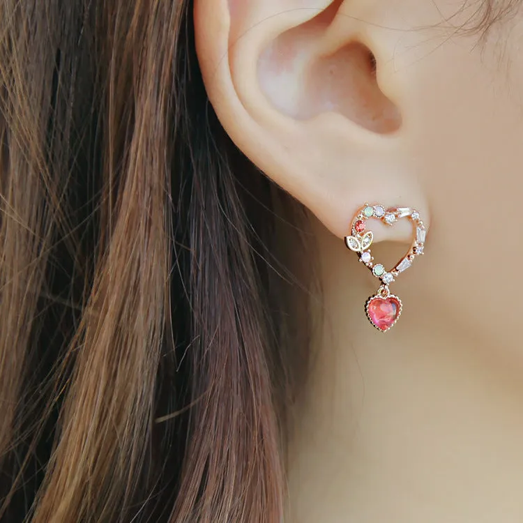 Spring Love Heart-Shaped Stud Drop Earrings